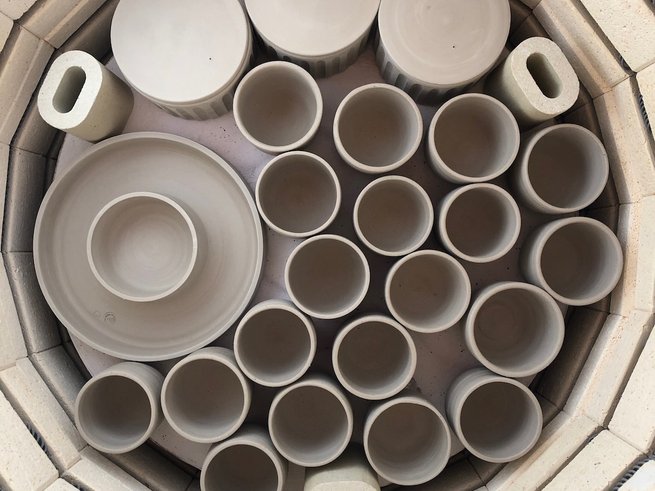 kiln loaded for bisque fire