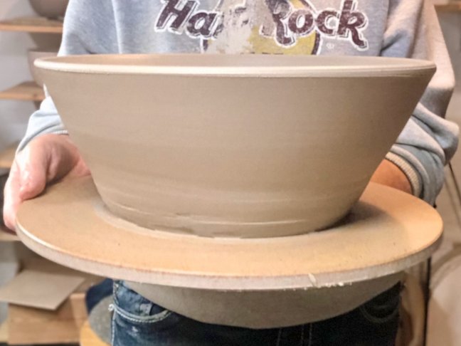 large stoneware bowl off the wheel