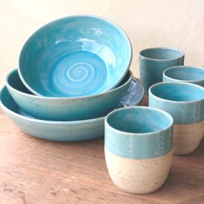 bowls and cups in aquablue