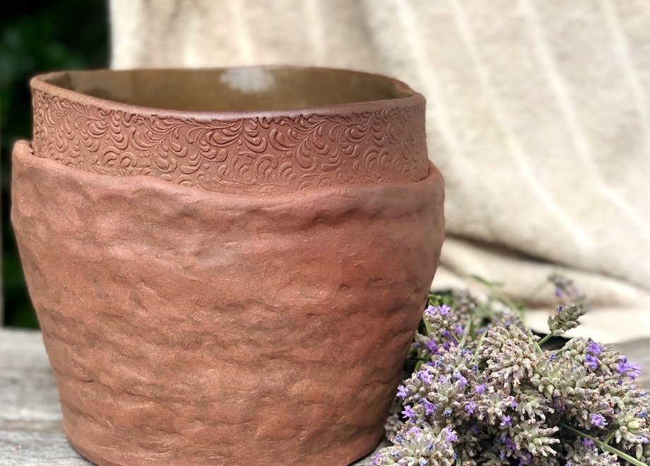 red stoneware clay flowerpot