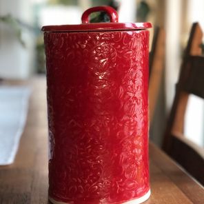 ceramic ghee pot with red glaze