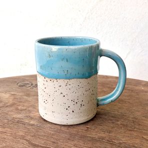 aqua blue cup with handle - speckled love